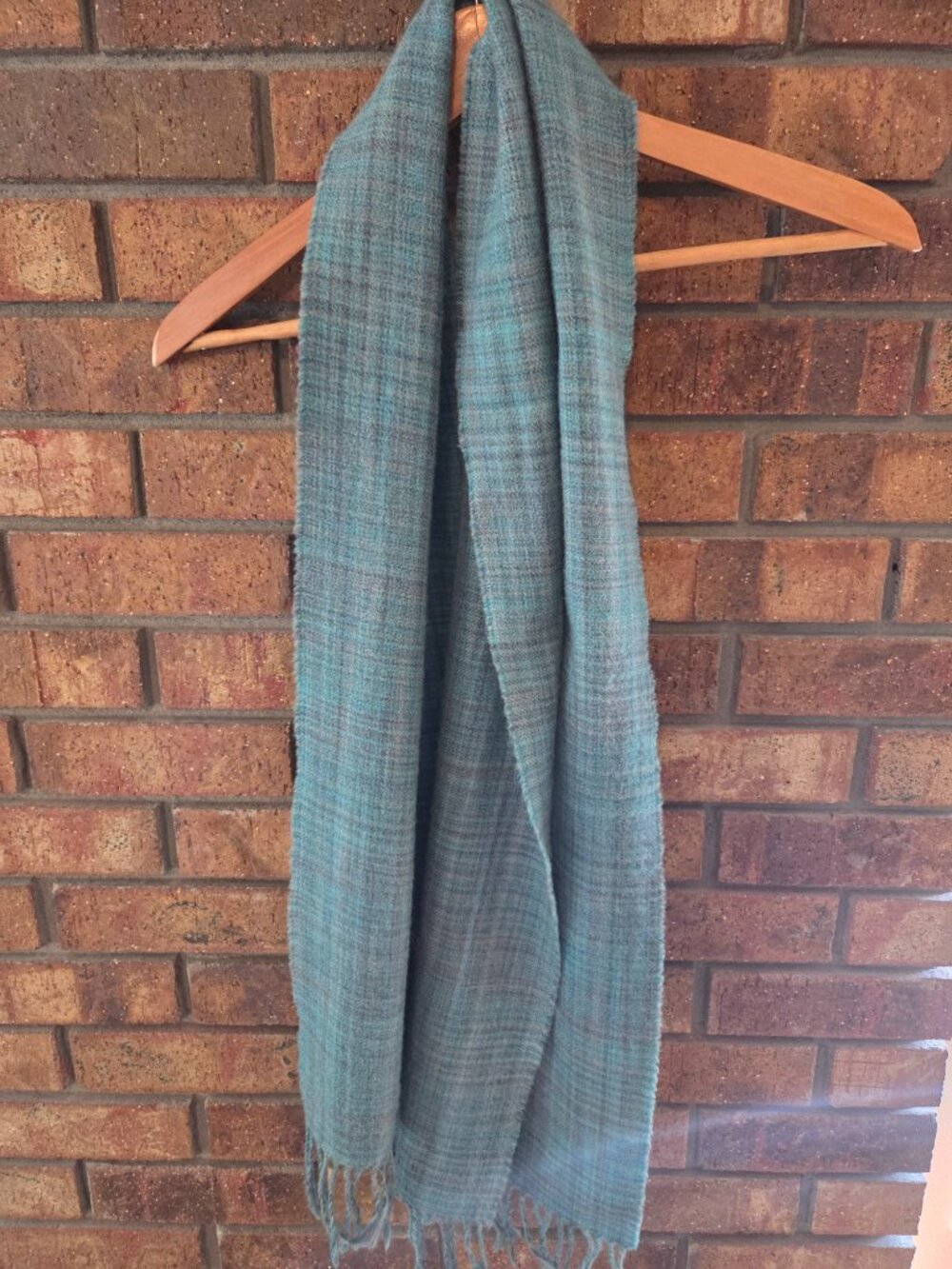 Handmade 100% Alpaca Wool Blue Plaid Scarf - Picture 2 of 8